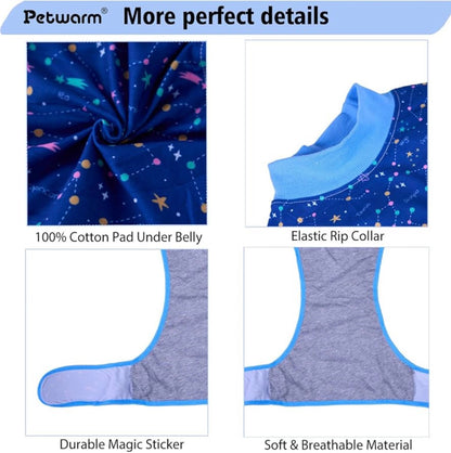PetWarm Female Dog Surgery Recovery Suit for Spay, medium size Recovery Suit for Male Dogs, Bodysuit for Abdominal Affected Areas Sensitive Skin Areas, Onesie for Dogs After Surgery, Galaxy Pattern, Blue, M