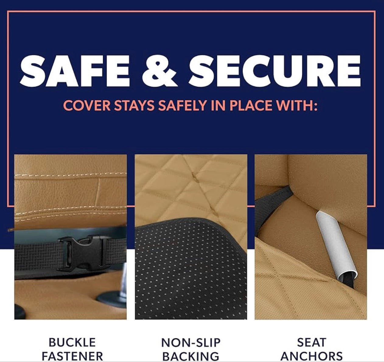 Active Pets Dog Car Seat Cover, Waterproof Front Seat Protector for SUV Truck Sedan, Pet Safety Travel Comfort System with Universal Fit, Beige