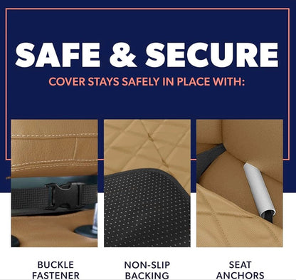 Active Pets Dog Car Seat Cover, Waterproof Front Seat Protector for SUV Truck Sedan, Pet Safety Travel Comfort System with Universal Fit, Beige