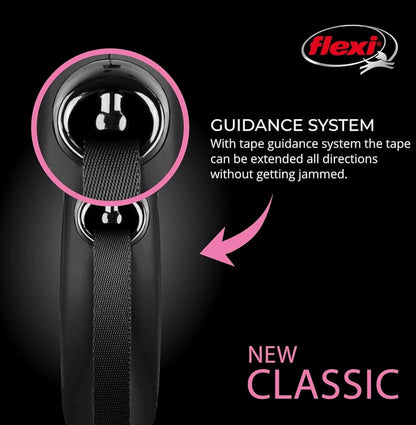 Flexi New Classic Retractable Dog Leash (Tape), 10 ft, Extra Small, Black