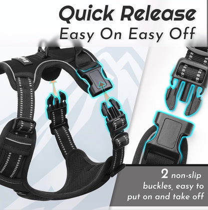 Eagloo Dog Harness for Large Dogs, fit chest girths between 15-35.4 inches No Pull Service Vest with Reflective Strips and Control Handle, Adjustable and Comfortable, No Choke Pet Harness with 2 Metal Rings, Black, L