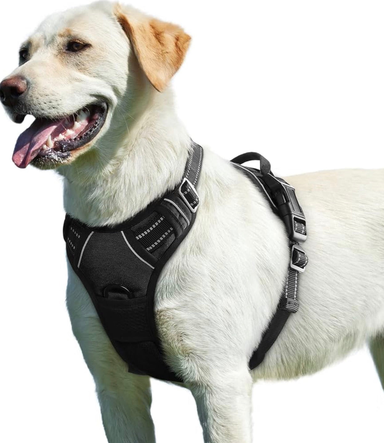 Eagloo Dog Harness for Large Dogs, fit chest girths between 15-35.4 inches No Pull Service Vest with Reflective Strips and Control Handle, Adjustable and Comfortable, No Choke Pet Harness with 2 Metal Rings, Black, L