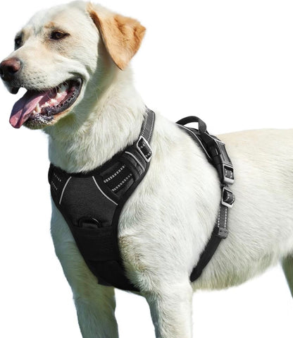 Eagloo Dog Harness for Large Dogs, fit chest girths between 15-35.4 inches No Pull Service Vest with Reflective Strips and Control Handle, Adjustable and Comfortable, No Choke Pet Harness with 2 Metal Rings, Black, L