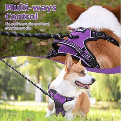 PUPTECK No Pull Dog Harness Small Sized, Adjustable Reflective Dog Harness with Handle Easy Control, Comfortable Soft Padded Pet Vest Harness for Small Dogs, Solid Purple S