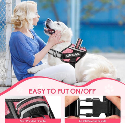 Service Dog Vest Harness Animire in Training Dog Harness with 10 Dog Patches, Soft Padded Handle for Extra-Large Dogs (Rosy,XL) 29”-40”