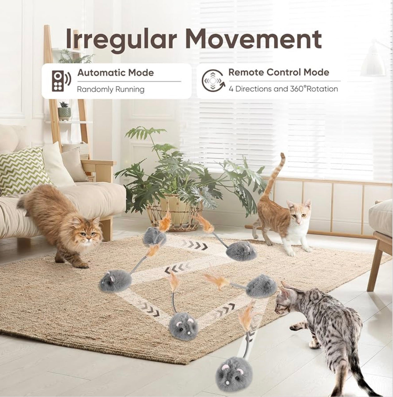 Pawingcat Remote Control Cat Toy, Rechargeable Mouse, Automatic Interactive for Indoor with 3-Speed Adjustment and 4 Directions