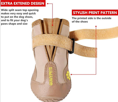 QUMY Dog Shoes Paw Protectors Size 5 for Winter Snowy Day, Summer Hot Pavement, Water-Resistant in Rainy Weather, Outdoor Walking, Indoor Hardfloors Skid-Resistant Sole