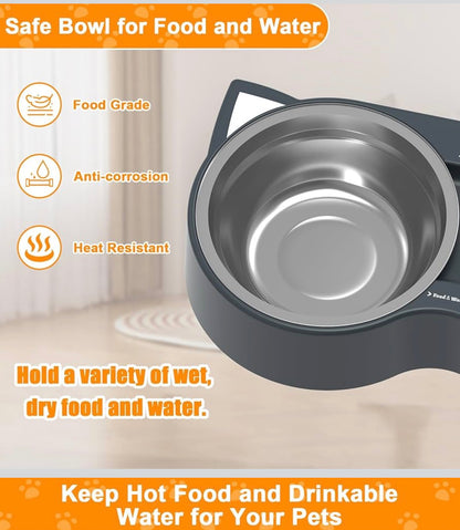 Fuliuna Heated Pet Bowl, Outdoor Heated Pet Bowl with Double Stainless Steel Bowl 23 OZ, Water Food Bowls for Pets,Thermal Pet Bowl Provide Drinkable Water and Hot Food in Winter