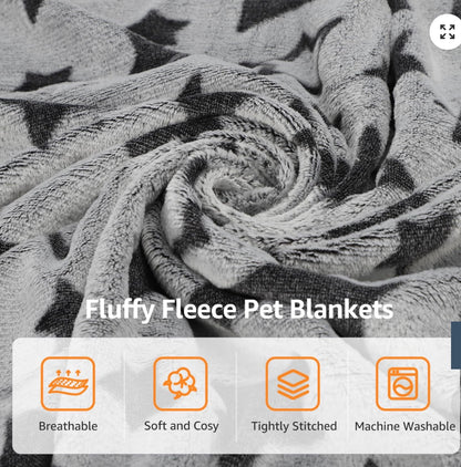 Nobleza Dog Blankets 2 pack 32inx24in Soft Fluffy Fleece Warm Cat Dog Blankets Washable, Pet Blankets for Medium Dogs Indoor Cats, Premium Flannel Star Prints Puppy Kitten Throw Grey