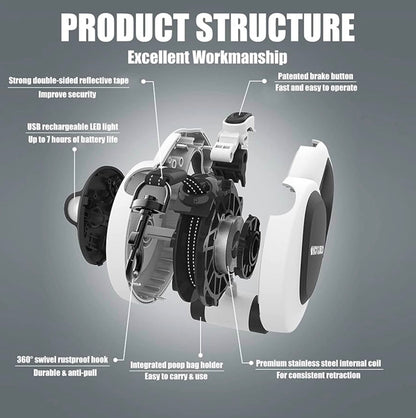 HCY&WLD Upgrade 4-in-1 Retractable Dog Leash with LED Light 16 ft Heavy Duty Dog Leash with Anti-Slip Handle for Dogs up to 44 lbs, 360° Tangle-Free, One Button Brake & Lock