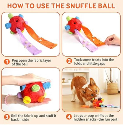 Dog Snuffle Ball Toy, Interactive Dog Puzzle Ball, Encourage Natural Foraging Skills Slow Feeder Training Dog Sniff Toy (Red)