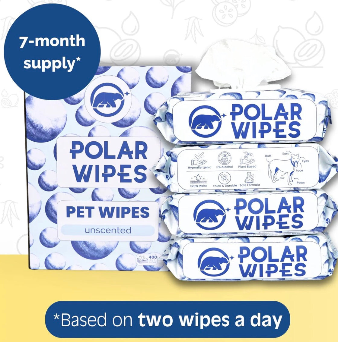 Polar Wipes Pet Wipes - Unscented - 400 unit pack
