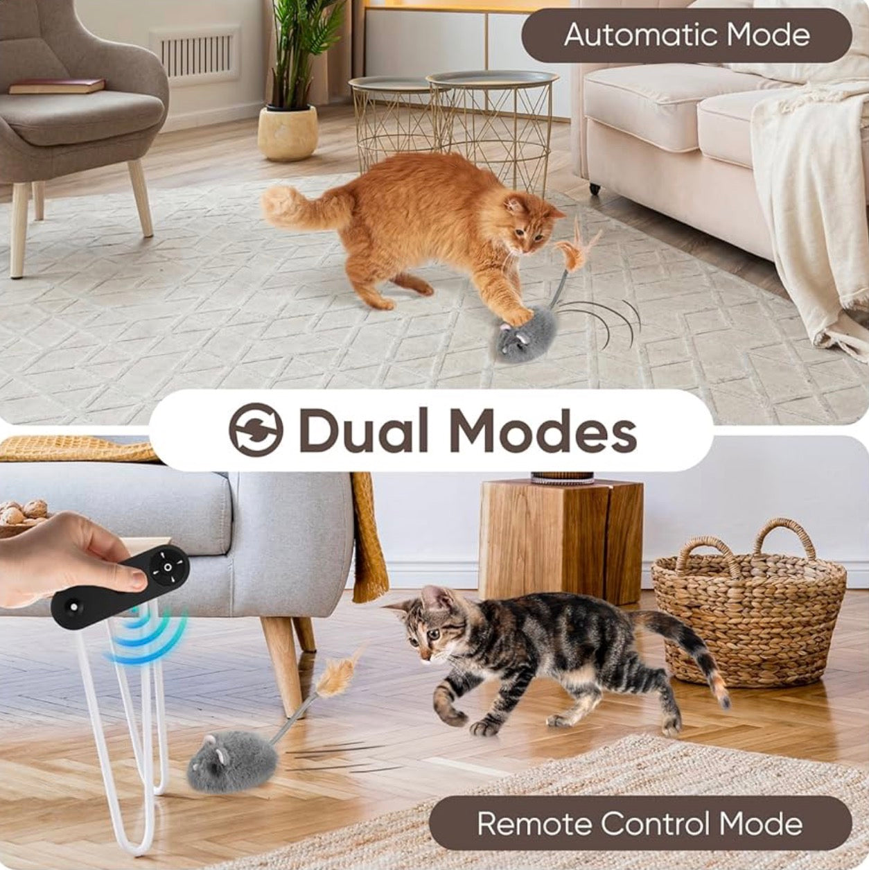 Pawingcat Remote Control Cat Toy, Rechargeable Mouse, Automatic Interactive for Indoor with 3-Speed Adjustment and 4 Directions