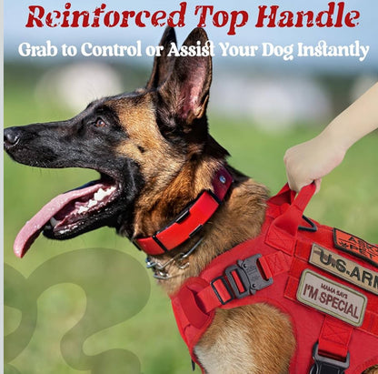 rabbitgoo Tactical Dog Harness for Large Dogs, Heavy Duty Dog Harness with Handle, No-Pull Service Dog Vest Large Breed, Adjustable Military Dog Vest Harness for Training Hunting Walking, Red, XL