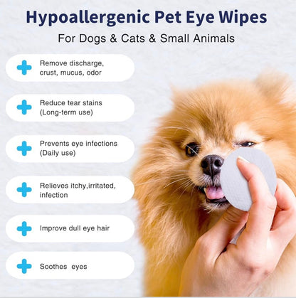 PET Eyes Wipes for Dogs & Cats Blessmeet- Gently Remove Tear Stain, Debris, Crust & Discharge- Hypoallergenic & Deodorizing Pet Cleaning Grooming Wipes Cleaner for Eyes, Face & Wrinkle -Unscented