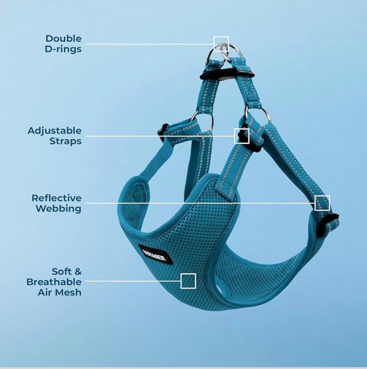 Voyager Mesh Dog Breathable Harness size small Reflective Stitching, All Weather Adjustable for Walking Training, or Running - Heavy Duty & Durable, Harness (Turquoise), S