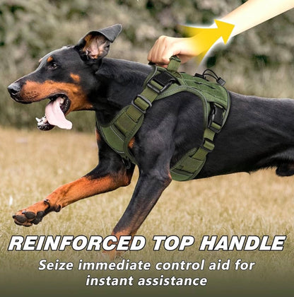 WINGOIN Green Tactical Dog Harness for Medium Dogs, size M: 30-50 lbs (Chest:24-28",Neck:17-19") Heavy Duty No Pull Dog Harness with Handle, Adjustable Reflective Military K9 Pet Vest for Pitbull, Female, Male, Walking, Training, Hunting (M)