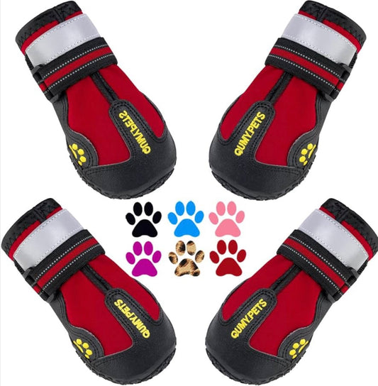 QUMY Dog Shoes for Large Dogs (Size 8: 3.0''x3.3"(W*L))Paw Protectors for Winter Snowy Day, Summer Hot Pavement, Water-Resistant in Rainy Weather, Outdoor Walking, Indoor Hardfloors Skid-Resistant Sole