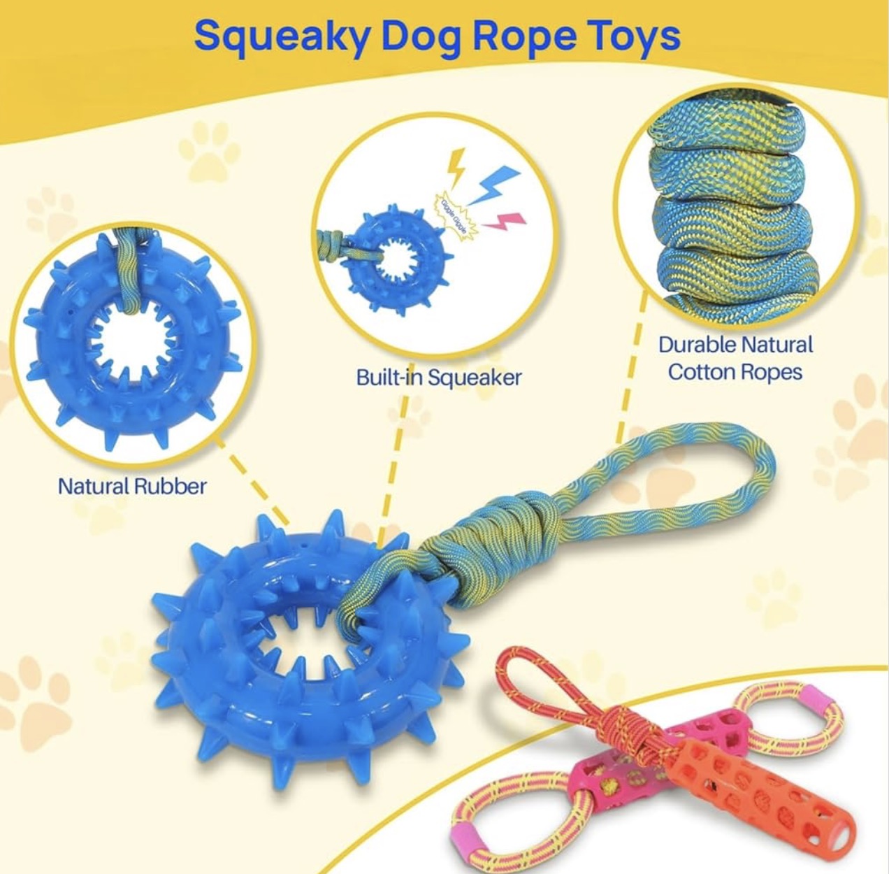 MoeSoce 5 Pack Squeaky Dog Rope Toy & Treat-Dispensing Toys for Medium Large Dogs, Interactive Tug of War Toy for Slow Feeder/Training/Playing
