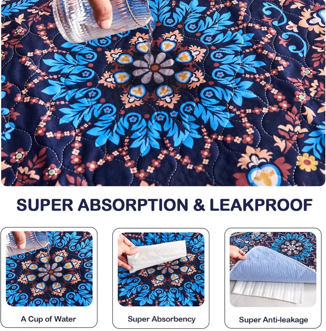 Qeils Washable Pee Pads, Reusable Puppy Pads Super Absorbent Leakproof Training Pads, Non-Slip Wee Wee Pads for Crate, Floor, Potty Pads Feeding Mat 2 Pack 36"x41"