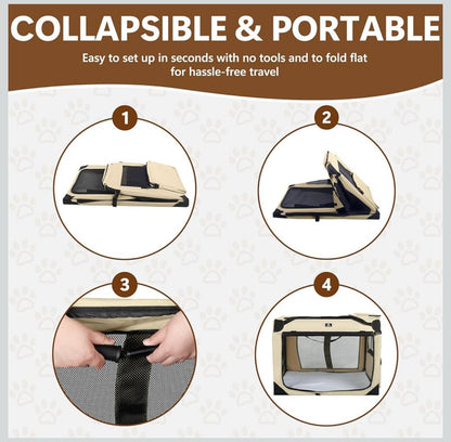 X-ZONE PET Dog Crate 3-Door Kennel, Collapsible Portable Soft Sided Pet Carriers for Indoor & Outdoor, Multiple (36- Inch)