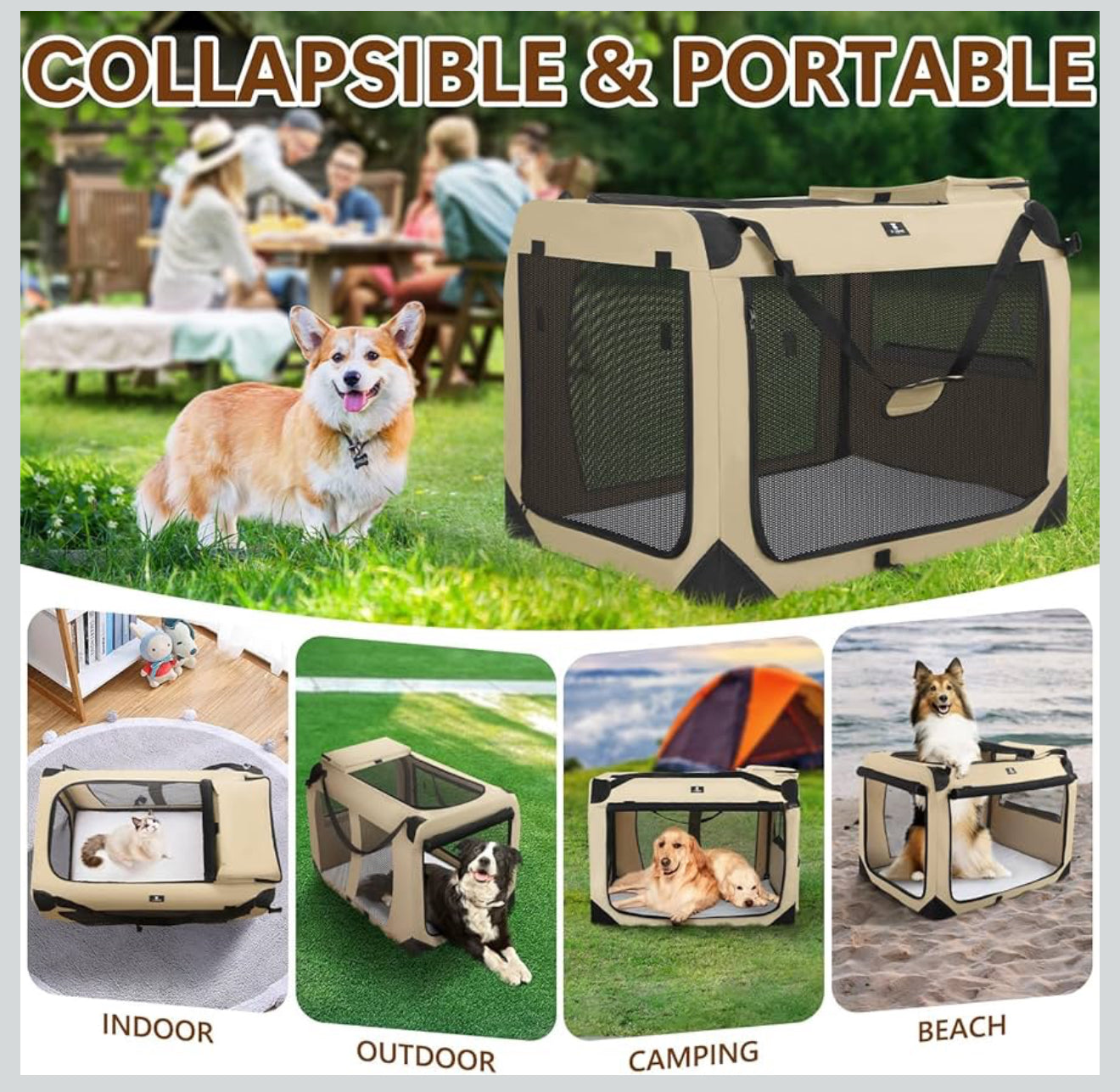 X-ZONE PET Dog Crate 3-Door Kennel, Collapsible Portable Soft Sided Pet Carriers for Indoor & Outdoor, Multiple (36- Inch)