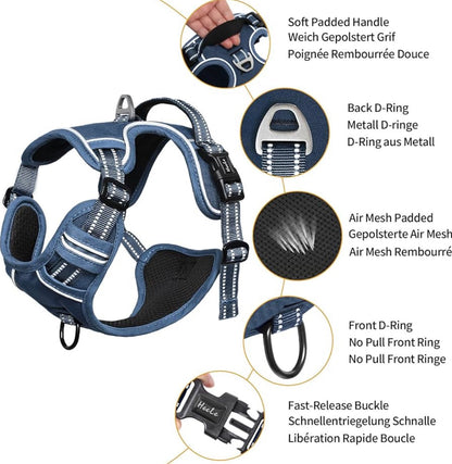 HEELE Dog Harness for Large Dogs No Pull Dog Vest Harness for Large Dog with Soft Padded Handle Reflective for Outdoor Training, Royal Blue, Size L: Neck 46-66cm(18-26in), Chest 43-86cm(17-34in).