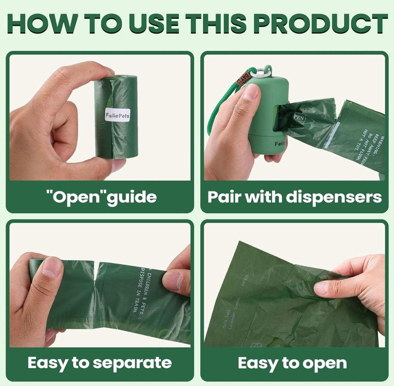 FoliePets Poop Bags for Dogs - 40% Plant-Based, Extra Thick 9x13 Inch Dog Poop Bags Rolls，Leakproof Waste Bags (270 Counts with Dispenser)