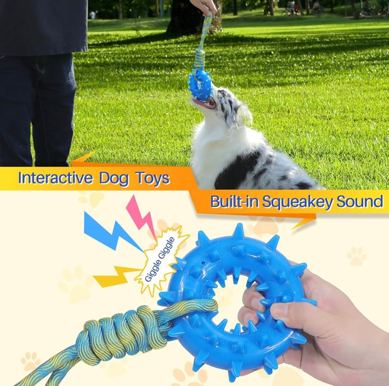 MoeSoce 5 Pack Squeaky Dog Rope Toy & Treat-Dispensing Toys for Medium Large Dogs, Interactive Tug of War Toy for Slow Feeder/Training/Playing