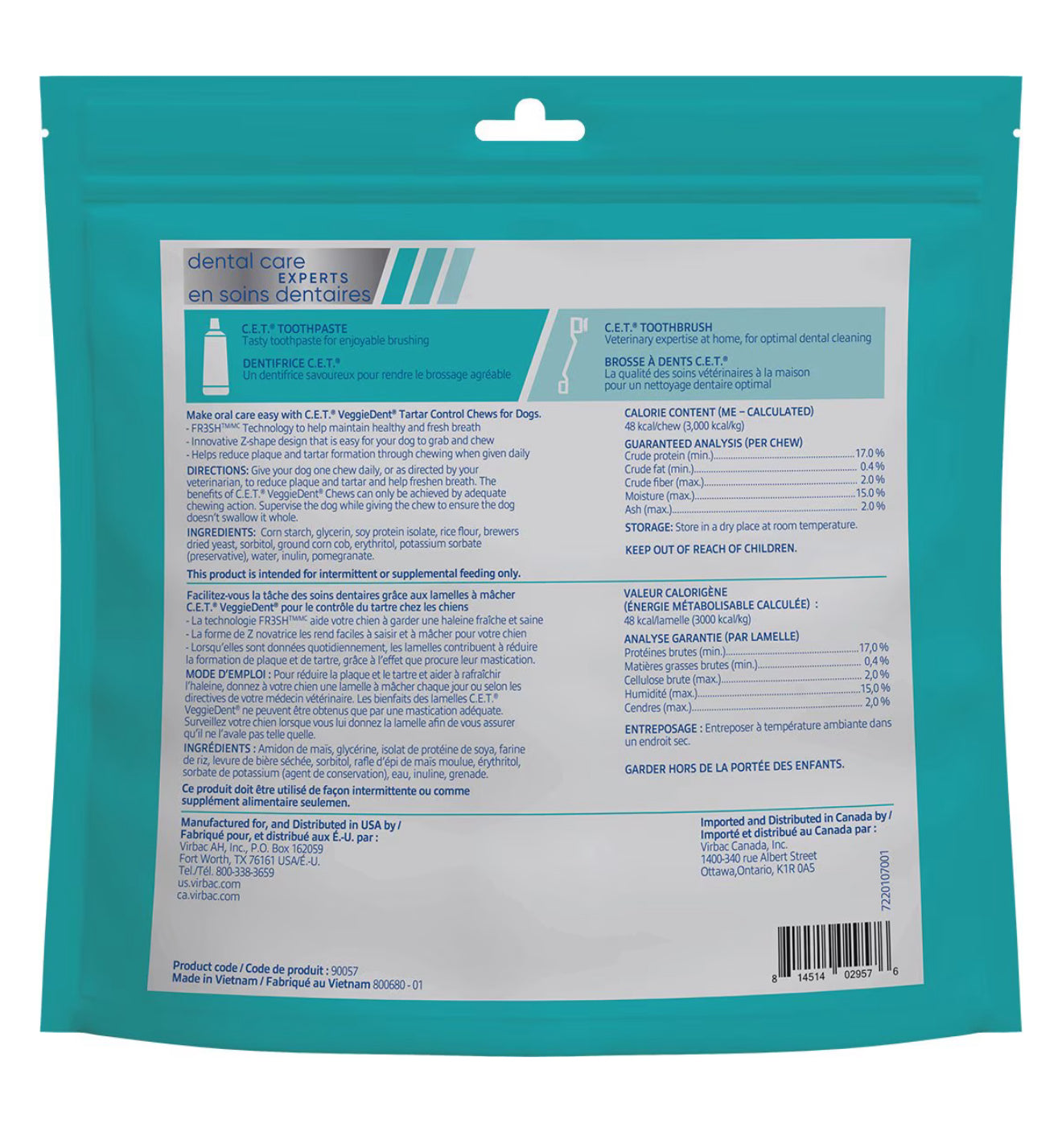 Virbac C.E.T. VeggieDent Fr3sh Dental Chews for Medium Dogs, 30 Count