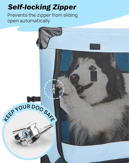 JOYTUTUS Collapsible Dog Crate, 32 Inch Portable Pet Crate for Car, Travel Dog Kennel Foldable Dog Crate for Large Dog 50lbs, Soft Cat Carrier Fit for Indoor & Outdoor/Trunk (Blue)