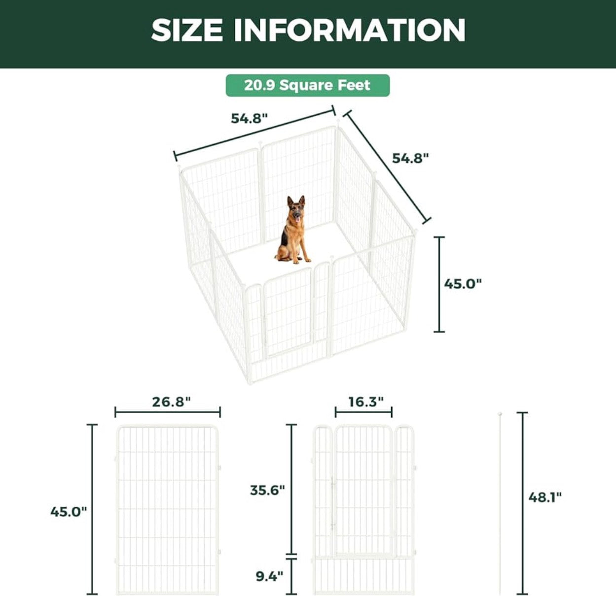 FXW Rollick Unleashed Dog Playpen for Indoor, Yard, RV Camping, 45 inch 8 Panels for Large Dogs, White