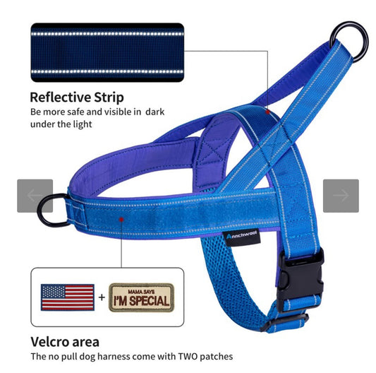 Annchwool No Pull Dog Harness with Soft Padded Handle,Reflective Strip Escape Proof and Quick Fit to Adjust Dog Harness,Easy for Training Walking for xtra large Large Dogs (Blue)