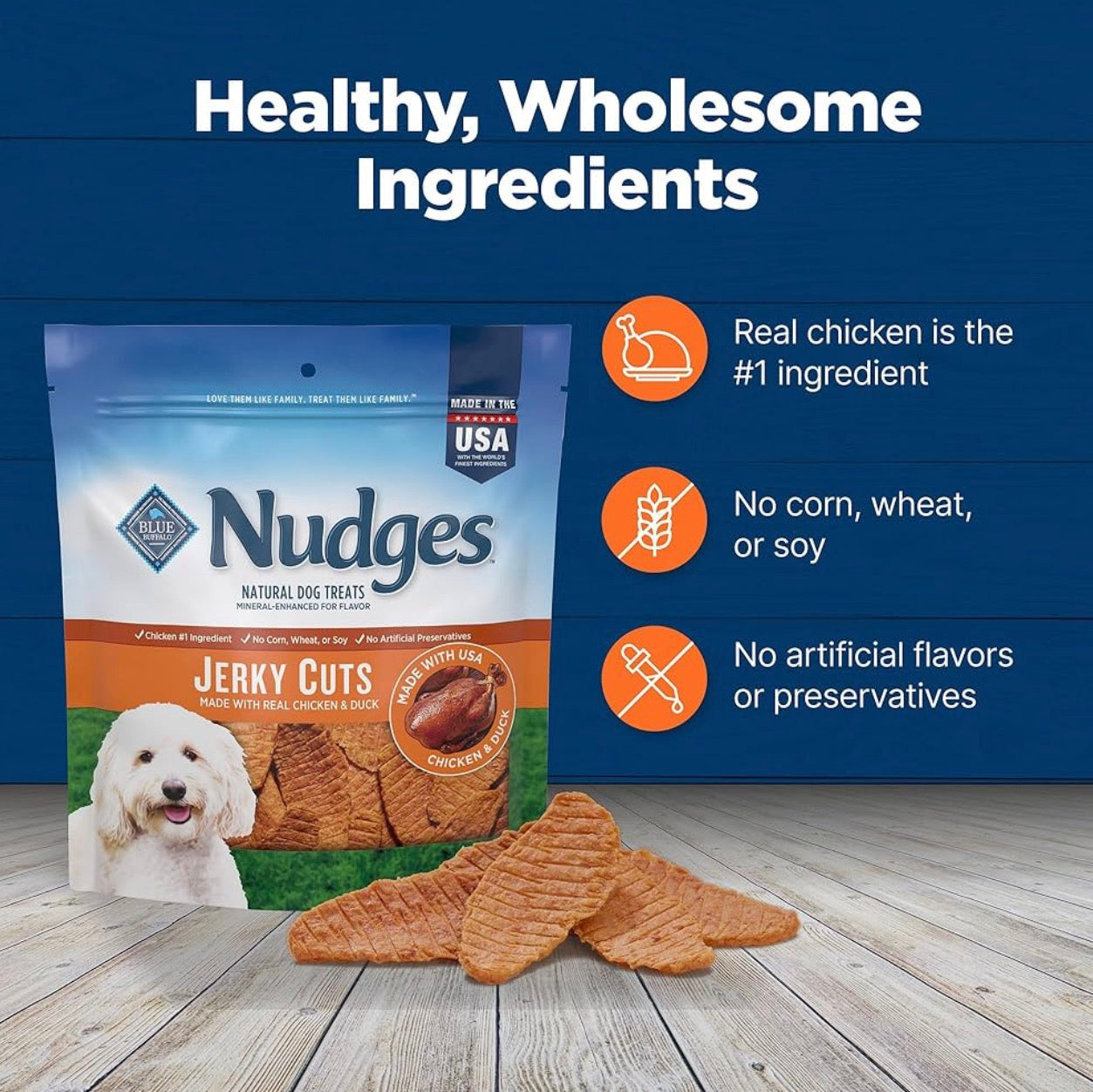 Blue Buffalo Nudges Jerky Cuts Natural Dog Treats, Duck, 10oz