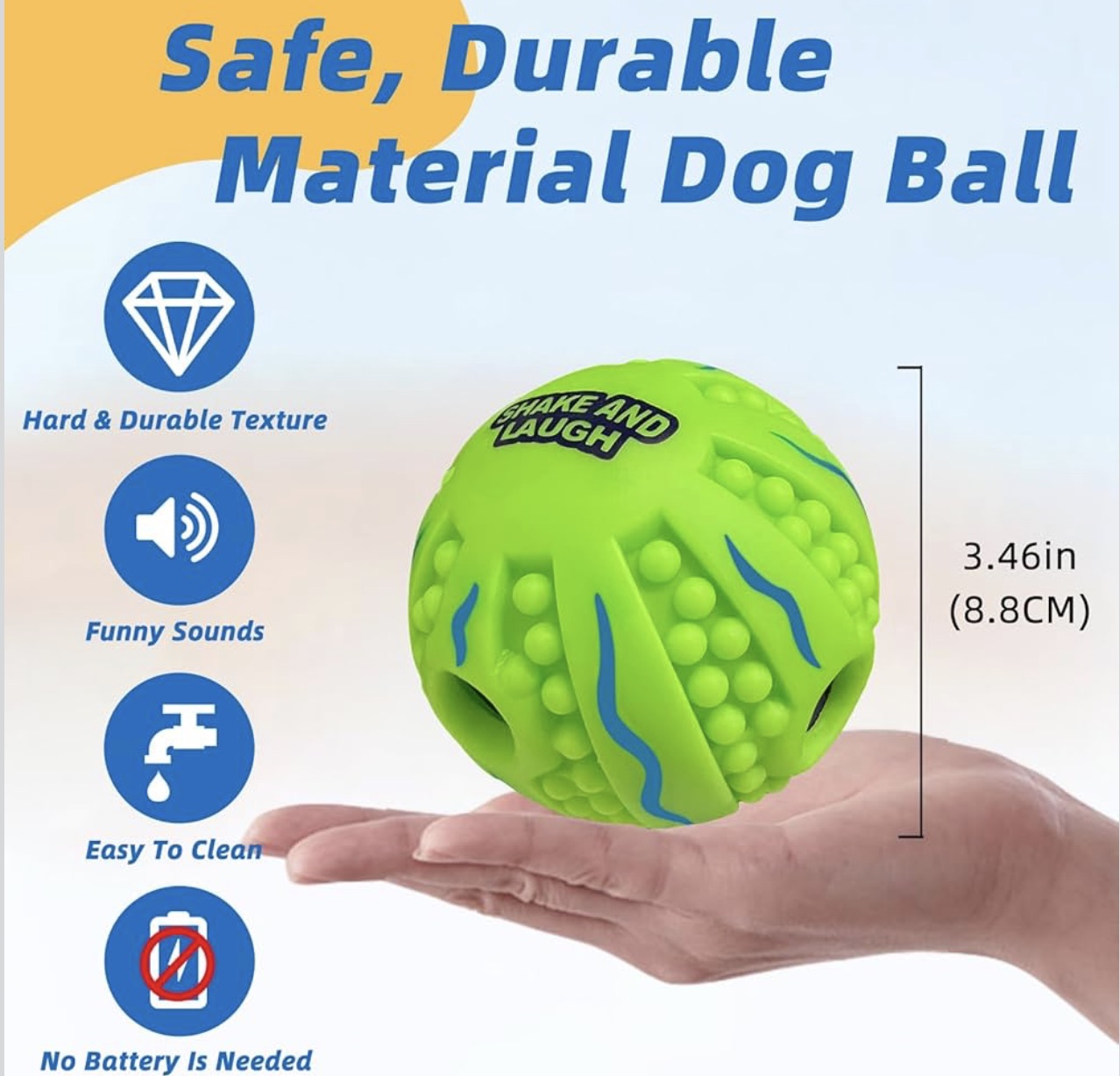 Shake and Laugh Spiky Interactive Dog Toy Ball, Shaking with Gibbering Sound, for Training, Teeth Cleaning & Herding, 8.8 cm