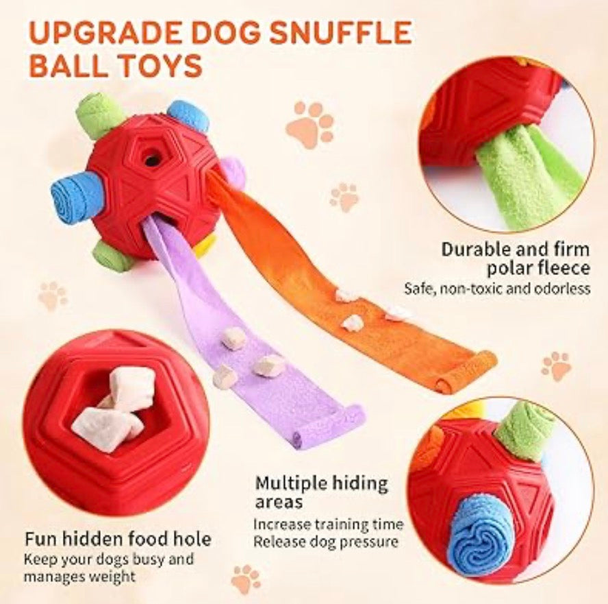 Dog Snuffle Ball Toy, Interactive Dog Puzzle Ball, Encourage Natural Foraging Skills Slow Feeder Training Dog Sniff Toy (Red)