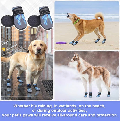 BEAUTYZOO Dog Boots Waterproof Dog Shoes (size 7) for Medium Dogs, Anti-Slip Outdoor Dog Booties Paw Protector for for Hot Pavement Winter Snow Hiking with Reflective Straps 4PCS
