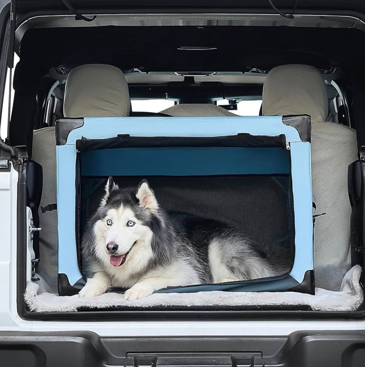 JOYTUTUS Collapsible Dog Crate, 32 Inch Portable Pet Crate for Car, Travel Dog Kennel Foldable Dog Crate for Large Dog 50lbs, Soft Cat Carrier Fit for Indoor & Outdoor/Trunk (Blue)