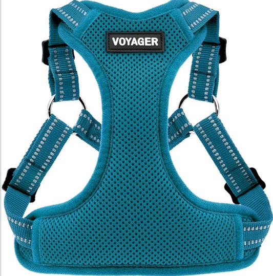 Voyager Mesh Dog Breathable Harness size small Reflective Stitching, All Weather Adjustable for Walking Training, or Running - Heavy Duty & Durable, Harness (Turquoise), S