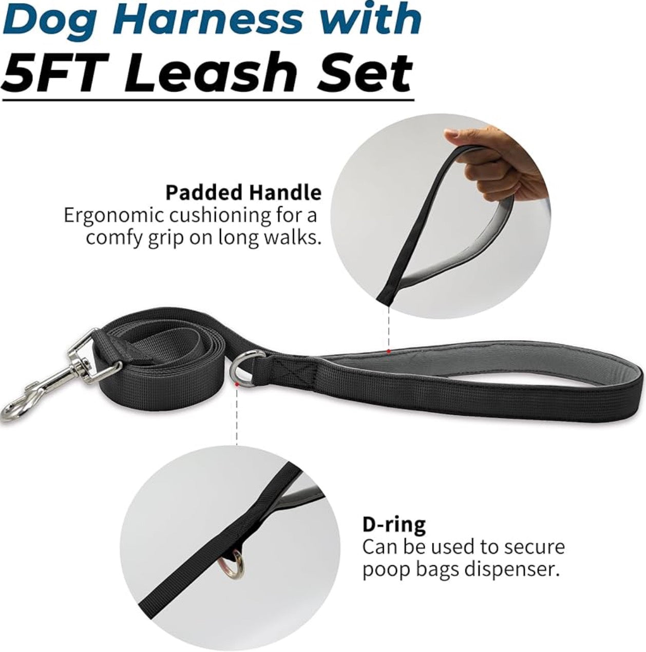 Wuffley Escape Proof Dog Harness and Leash Set, Lightweight Dog Harness with Lift and Assist Handle, No Pull Reflective Pet Vest for Small Medium Dogs, Ideal for Puppy Walking and Training (Black, M)