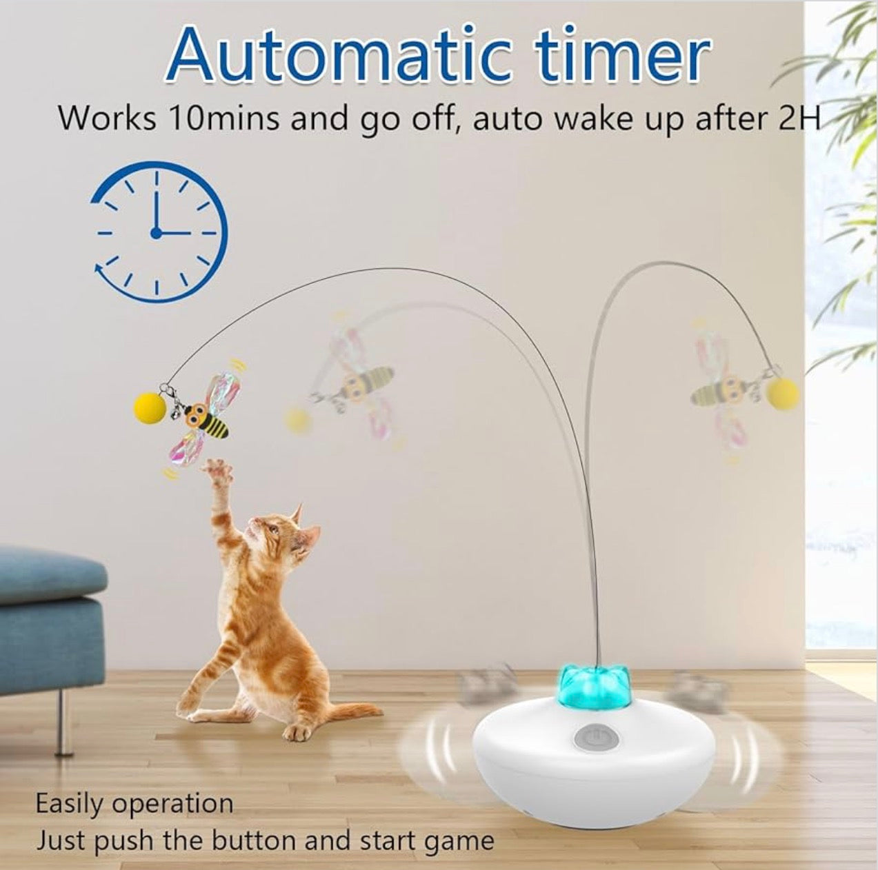 Oxawo Interactive Cat Toys Cat Exercise Tumbler, Rechargeable for Indoor Cats Spin Butterfly Game Teasing Kitty, Extra Long Feather Wand