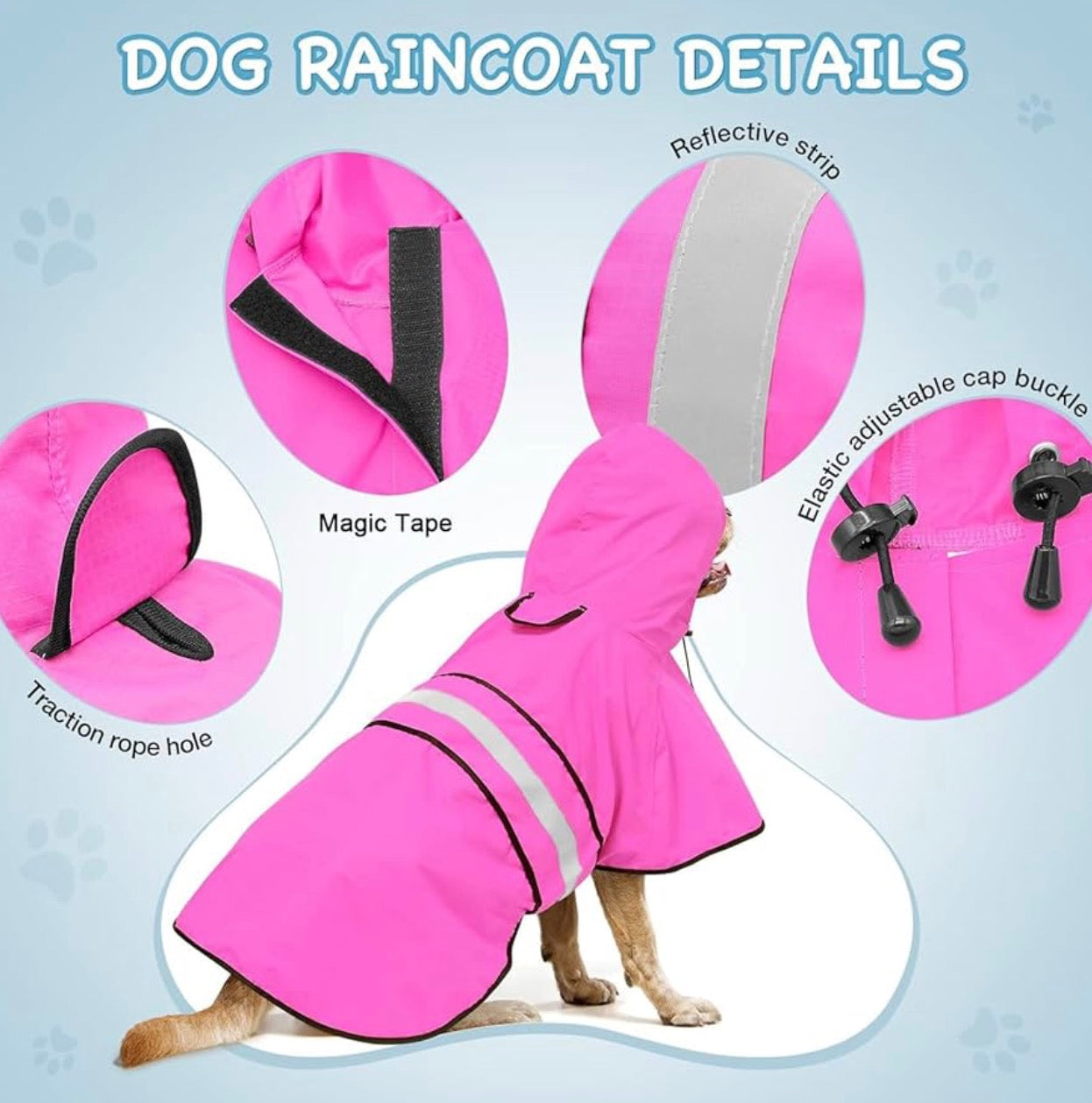 Waterproof Dog Raincoat - Reflective Dog Rain Jacket with Hood Lightweight Pet Rain Coat for Dogs(Large, Pink)