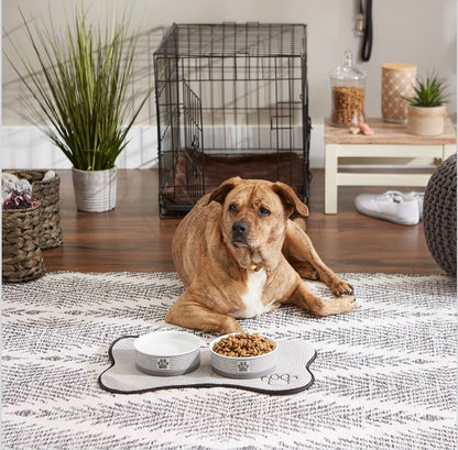 Bone Dry Paw & Patch Ceramic Pet Collection, Medium Set, 6x2", Gray, 2 Piece