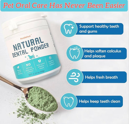 Ruidehut Natural Dog Dental Powder - Teeth Cleaning Powder - Removes Plaque and Tartar - Breath Freshener - Contains Probiotics to Fight Bad Breath (2.12 Oz)