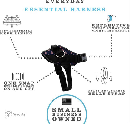 ShawnCo Essential Dog Harness, No-Pull Pet Vest with 3 Leash Clips, No Choke, Reflective, Adjustable and Padded, for Easy Walking and Training for Small, Dogs (USA Flag,S)