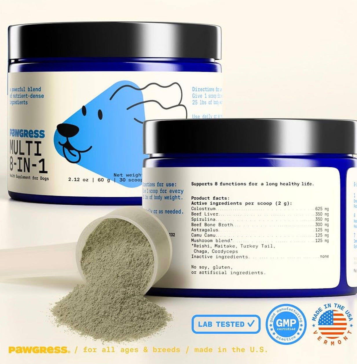 8-in-1 Dog Multivitamin – 100% Natural Supplement Powder with Colostrum for Healthy Skin, Joints & Energy – Crafted by Dog Nutritionist Kayla Kowalski, Made in USA – 30 Scoops