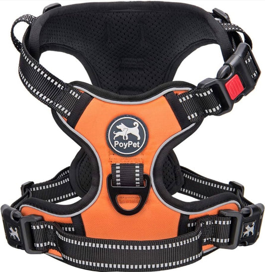 PoyPet No Pull Dog Harness, ( Orange-size XL) No Choke Front Clip Dog Reflective Harness, Adjustable Soft Padded Pet Vest with Easy Control Handle