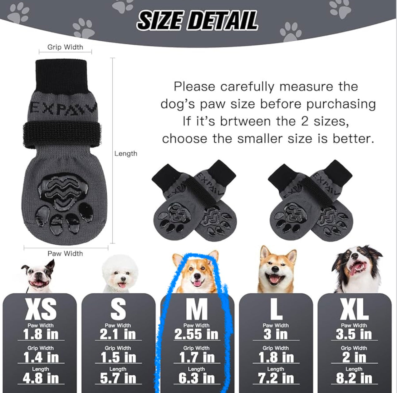 EXPAWLORER Anti-Slip Dog Socks, Boots&Paw Protectors to Prevent Licking,for Hot/Cold Pavement, Double Sides Non-Skid Traction Control on Hardwood Floor for Senior Dogs