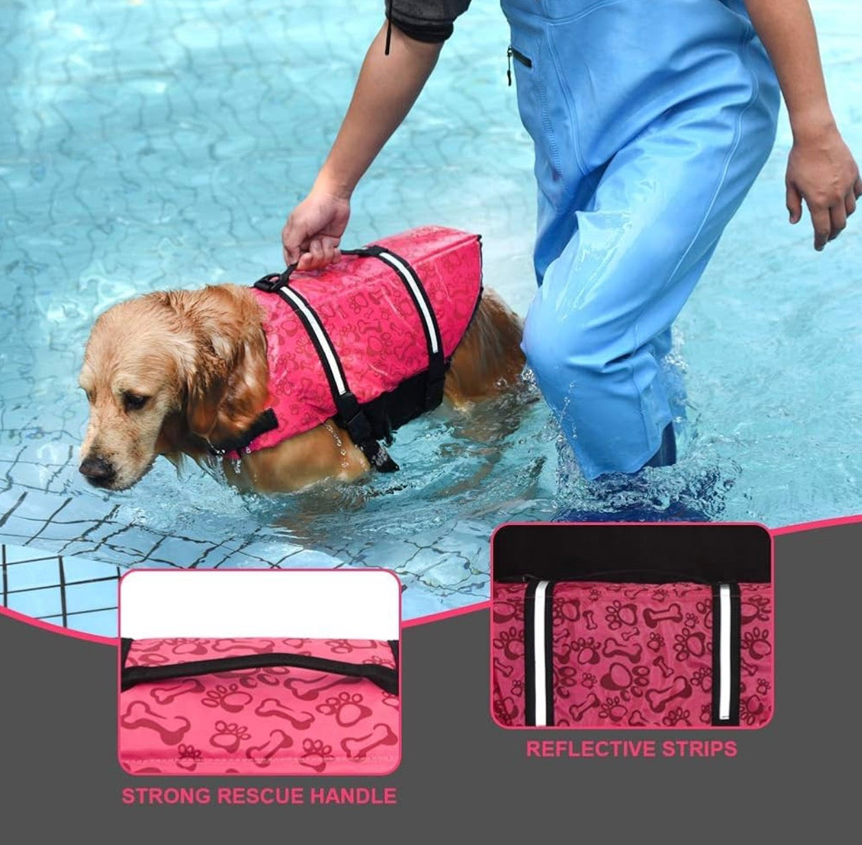 Dog Life Jacket with Rescue Handle, for Swimming, Boating. Adjustable Reflective Puppy Swim Vest with Superior Buoyancy for extra- Large Dogs