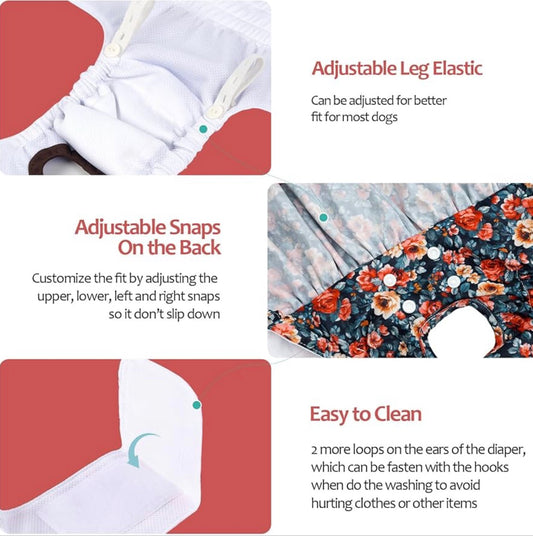 CuteBone Female Dog Diapers with Skirts 2 Pack Reusable Puppy Dresses Pants for Heat Cycle Period size large